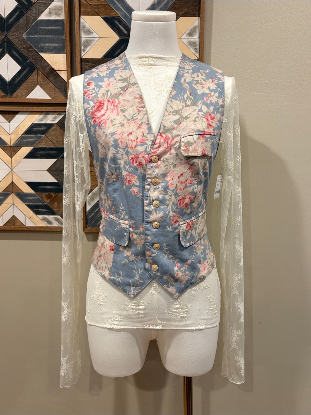 Vintage Ralph Lauren Country 90s Floral Cottagecore Tailored Vest size Small